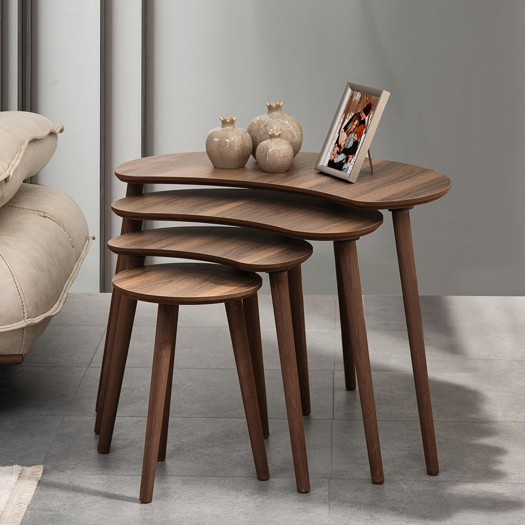 Moon MDF Wooden Nesting Table Set of 4 - Walnut