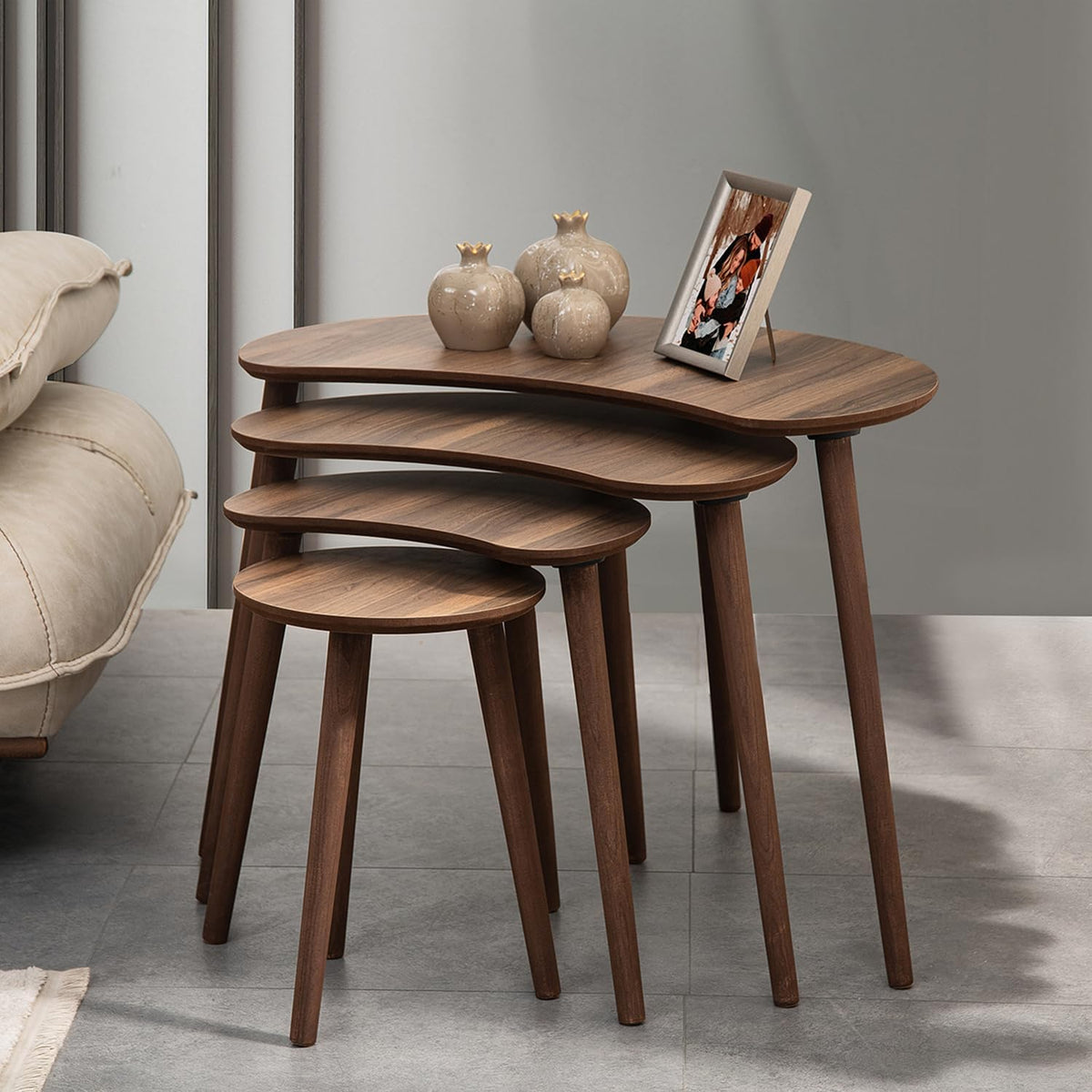 Moon MDF Wooden Nesting Table Set of 4 - Walnut