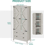 YITAHOME 64.5" Tall Kitchen Pantry Cabinet, Farmhouse Pantry Storage Cabinet with 2 Drawers & Adjustable Shelves, Ideal for Living Room, Kitchen or Hallway, White
