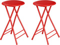 Lavish Home Folding Stool - Set of 2 Counter Height Bar Stools – 24-Inch Backless Folding Chairs with 225lb Capacity for Kitchen, Rec Room, or Game Room (Red)