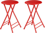 Lavish Home Folding Stool - Set of 2 Counter Height Bar Stools – 24-Inch Backless Folding Chairs with 225lb Capacity for Kitchen, Rec Room, or Game Room (Red)