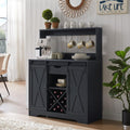 Wnutrees Farmhouse Coffee Bar Cabinet with Charging Station and USB, Black | 39" Kitchen Hutch Sideboard Buffet with Sliding Barn Door, Storage Cabinet for Dining Living Room