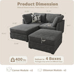 HOOOWOOO Cloud Sectional Couch,Modular L Shaped Sofa for Living Room,65x65 Free Combination 4 Seaters Couches Chaise Set with Ottomans(Wide Wale Plush Corduroy Charcoal Gray)