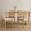 Vintage French Country Dining Chairs Set of 4, Rattan Dining Chairs with a Low Square Back, Beige 4 Dining Chair Set, Sillas para Comedor, Kitchen & Dining Room Chair (Beige, 4Pcs)