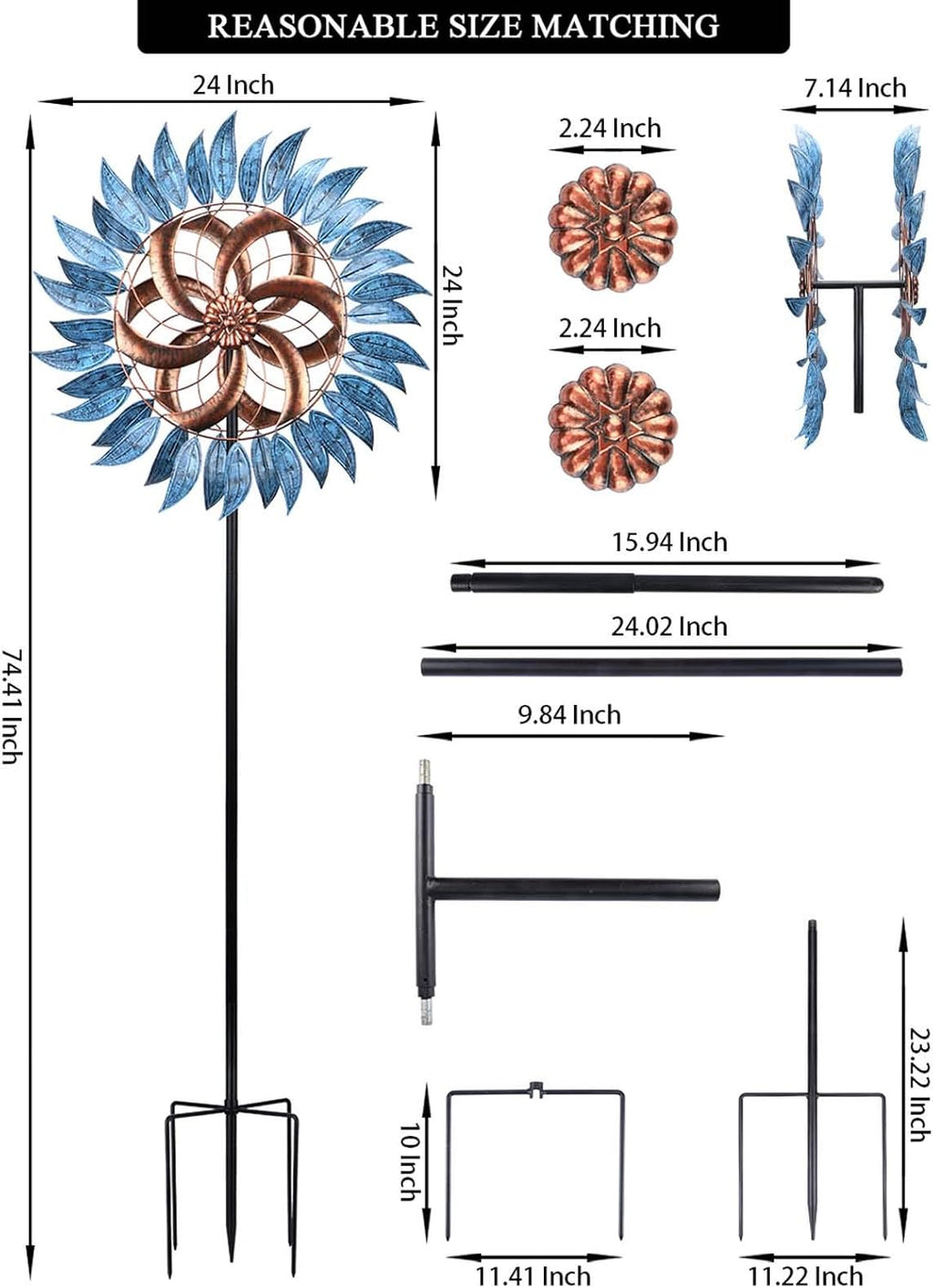 MUMTOP Wind Spinners Outdoor Metal 6.5 FT Large Two-Way Wind Sculptures for Patio Yard and Garden Decor
