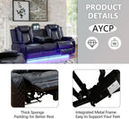 Multifunction Power Air Leather Recliner Sofa Set with LED Lights, Living Room Furniture, Reclining Sofa, loveseat, Chair with USB Port/Storage Console/Cup Holders (Black, 3 Pieces)
