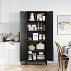 STANI 74.8" H Tall Kitchen Cabinet, Black Metal Pantry Storage Cabinet, 4 Adjustable Shelves, Kitchen Pantry Storage for Dining Room, Living Room, Bathroom 74.8" H x 15.7" D x 31.5" W