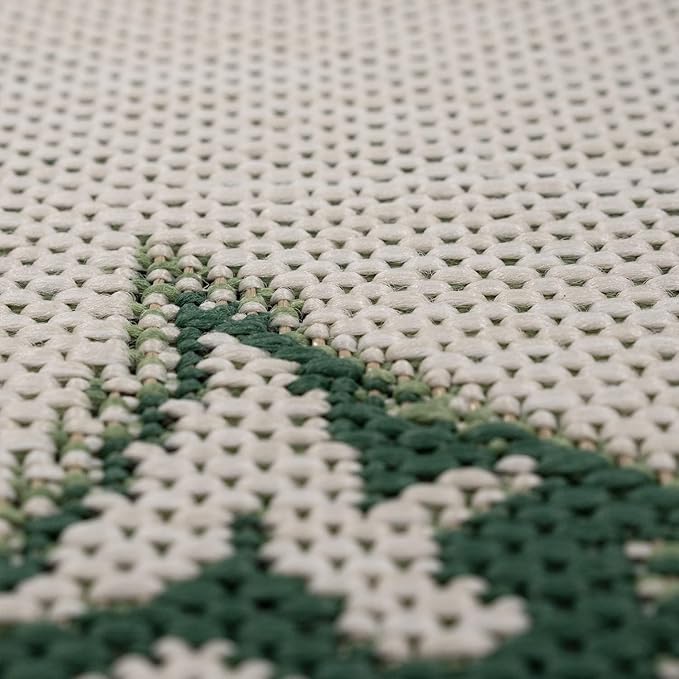 Tropical Outdoor Rug Jungle Leaves Design for Patio in Green Beige, Size: 4'7" x 6'7"