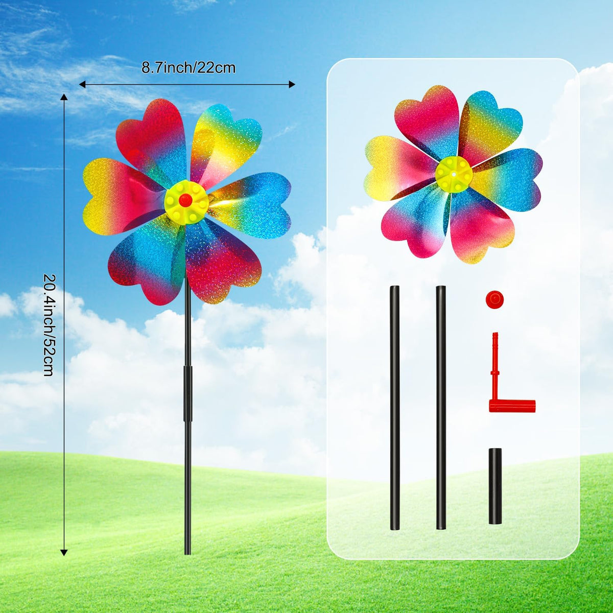 4PCS Wind Spinners for Yard and Garden, Sparkly Lawn Yard Decorations Pinwheels Colorful Whirligigs Windmill for Christmas Outdoor Decor (Sparkly)
