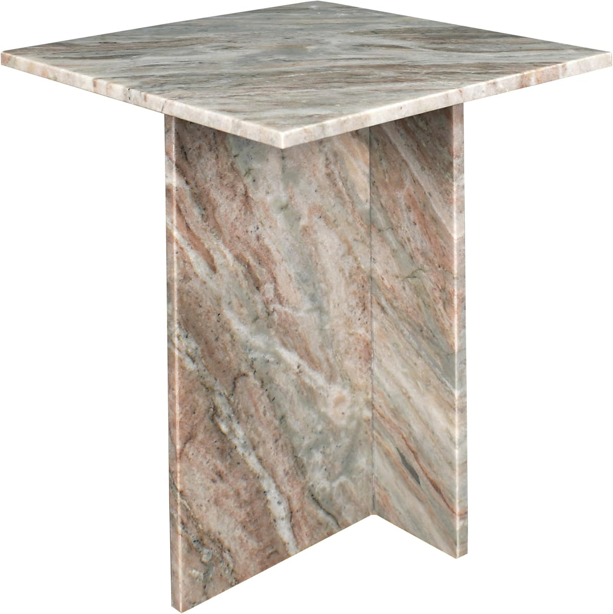 Eyely BTM1104A Thorne 18.5" Contemporary Natural Marble Handmade T-Shaped End Table, Side Table for Bedroom, Living Room, Gray/Beige