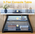 Console Table, 55-Inch Entryway Table with LED Light 3-Tier Narrow Wood Console Tables Behind Couch Sofa Tables for Living Room, Entryway, Hallway (Black+White)