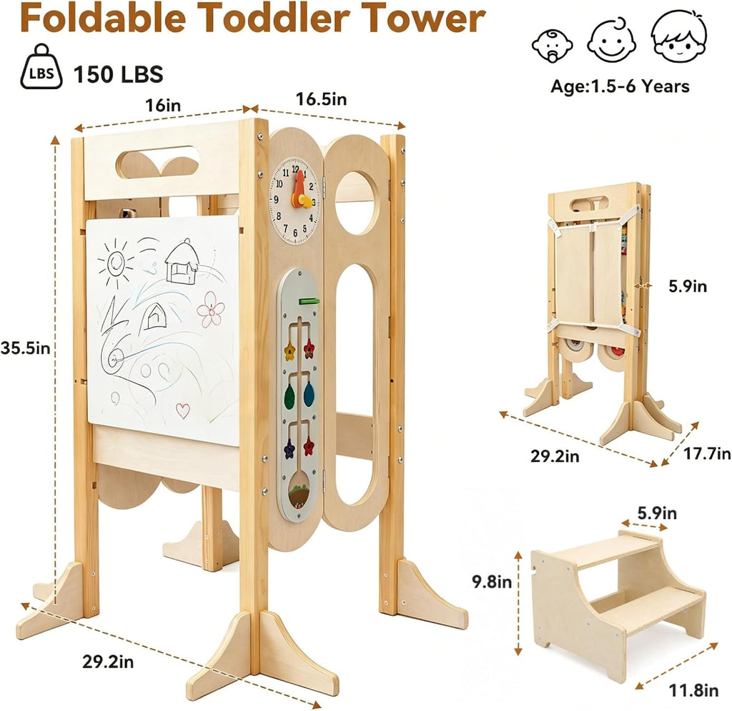 Foldable Toddler Standing Tower & Montessori Weaning Table and Chair Set