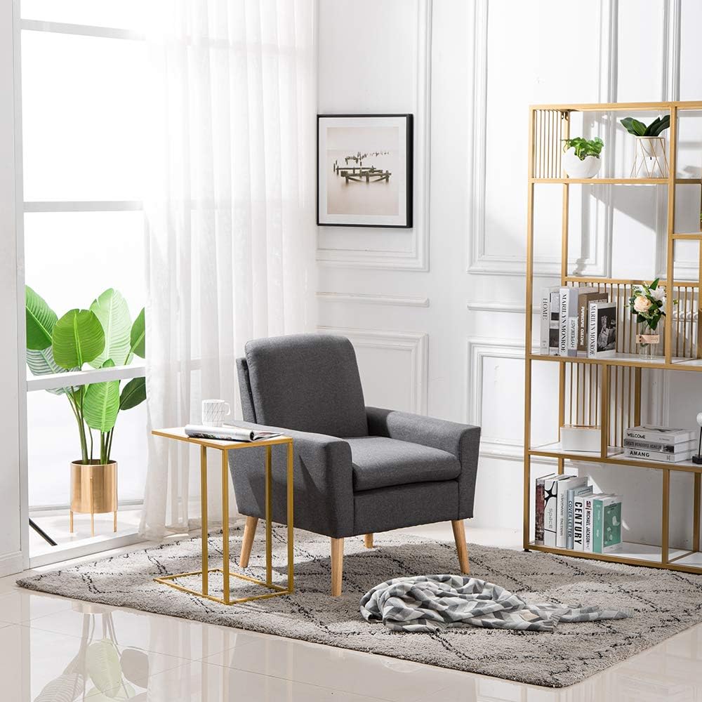 End Table,C Shaped Side Table for Couch,Sofa Table with Metal Frame,Overbed Table for Coffee Drink Snack,Couch Tray Table for Small Spaces,Living Room,Bedroom