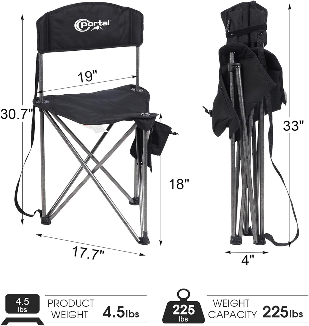 Portal Extra Large Quick Folding Tripod Stool with Backrest Fishing Camping Chair with Carry Strap