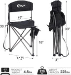 Portal Extra Large Quick Folding Tripod Stool with Backrest Fishing Camping Chair with Carry Strap
