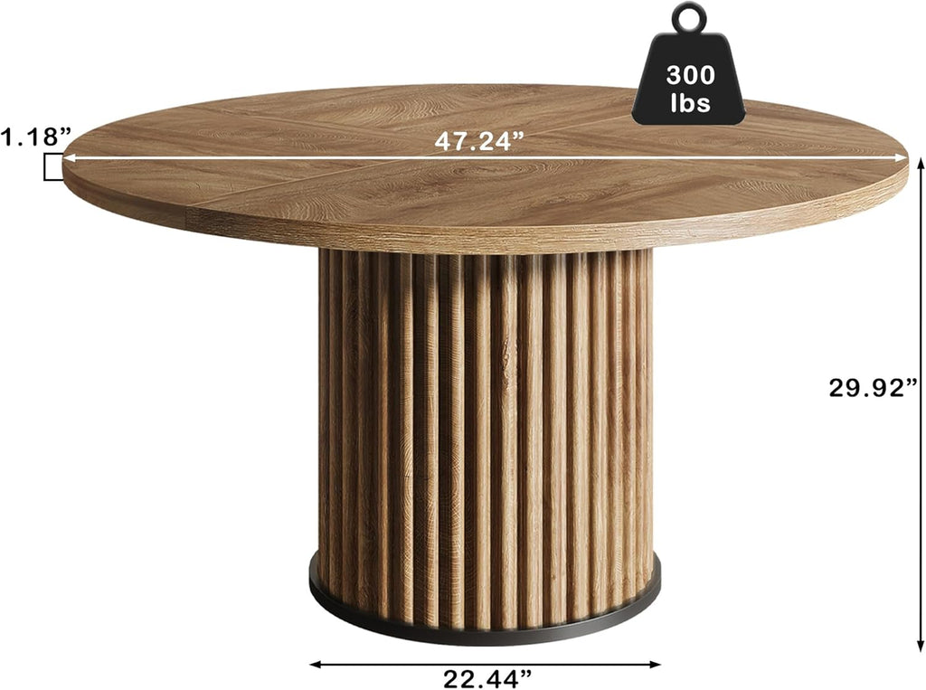Oigavfd Black Round Dining Table for 4-6 People 47" Circle Dining Table with MDF Top and Fluted Base Round Kitchen Tables Sturdy 300 Lbs for Family Gatherings (Brown)