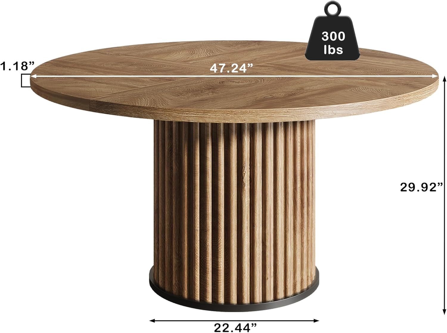 Oigavfd Black Round Dining Table for 4-6 People 47" Circle Dining Table with MDF Top and Fluted Base Round Kitchen Tables Sturdy 300 Lbs for Family Gatherings (Brown)