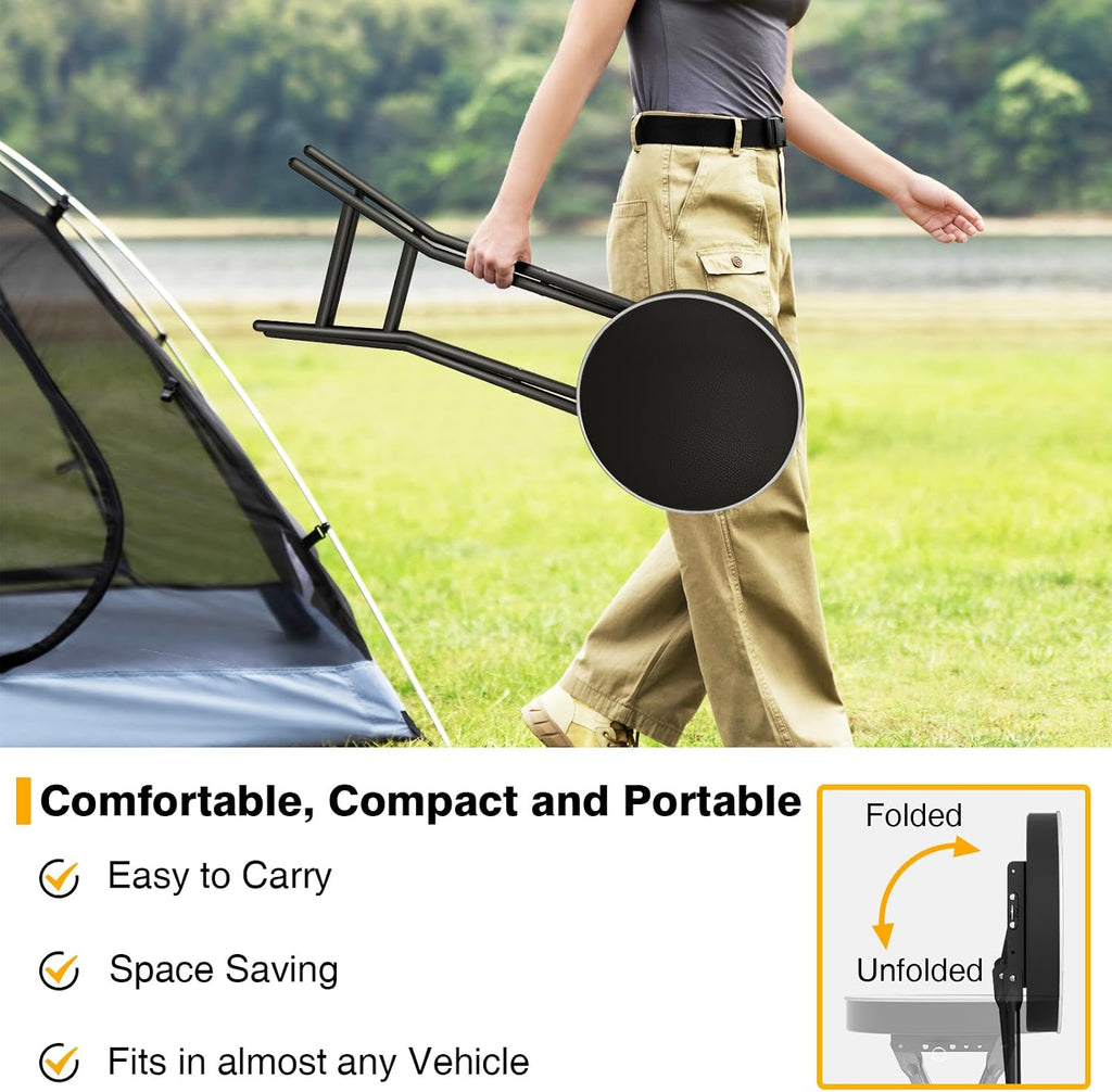 TAVR Folding Stool，26.4 Inch Collapsible Stool with Safety Lock | Tall Folding Counter Bar Stool, Portable PU Leather Stool Chair for Kitchen, Balcony, Camping, Fishing & Outdoor Indoor Use