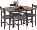 HOMCOM 5-Piece Solid Wood Dining Table Set for 4, Walnut and Gray | Farmhouse Kitchen Table, Upholstered Chairs, Small Space, Dining Room, Breakfast Nook