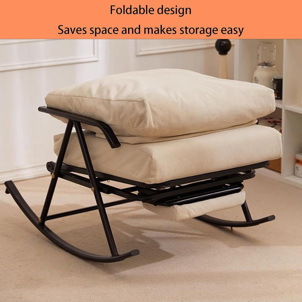 Single Rocking Chair with a Retractable footrest, Armchair with Adjustable backrest, Corduroy Upholstery, Suitable for Living Room, Balcony, and Bedroom Beige