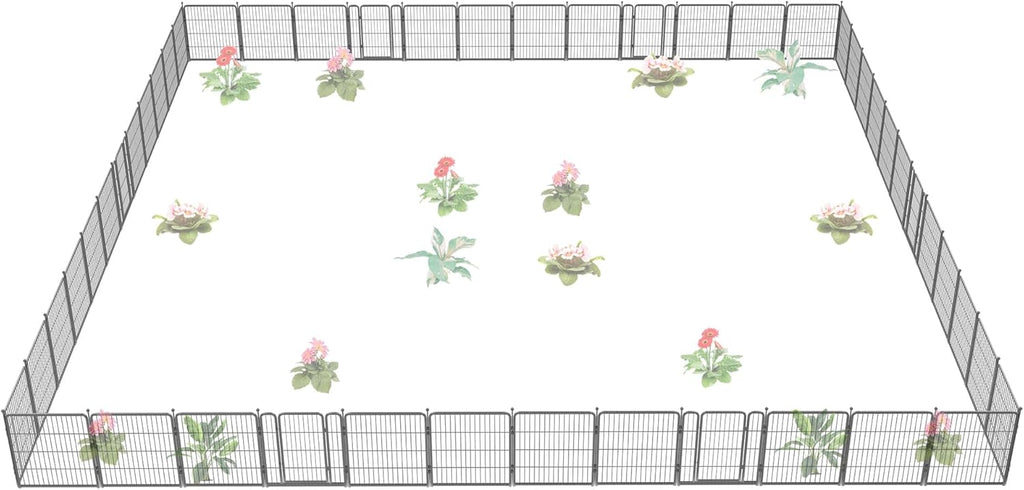 FXW Garden Fence Outdoor for The Yard – 32in(H) x 109.4ft(L) Heavy Duty Metal Animal Barrier for Dog and Rabbit, Decorative Dog Fence, 48 Panels, Silver