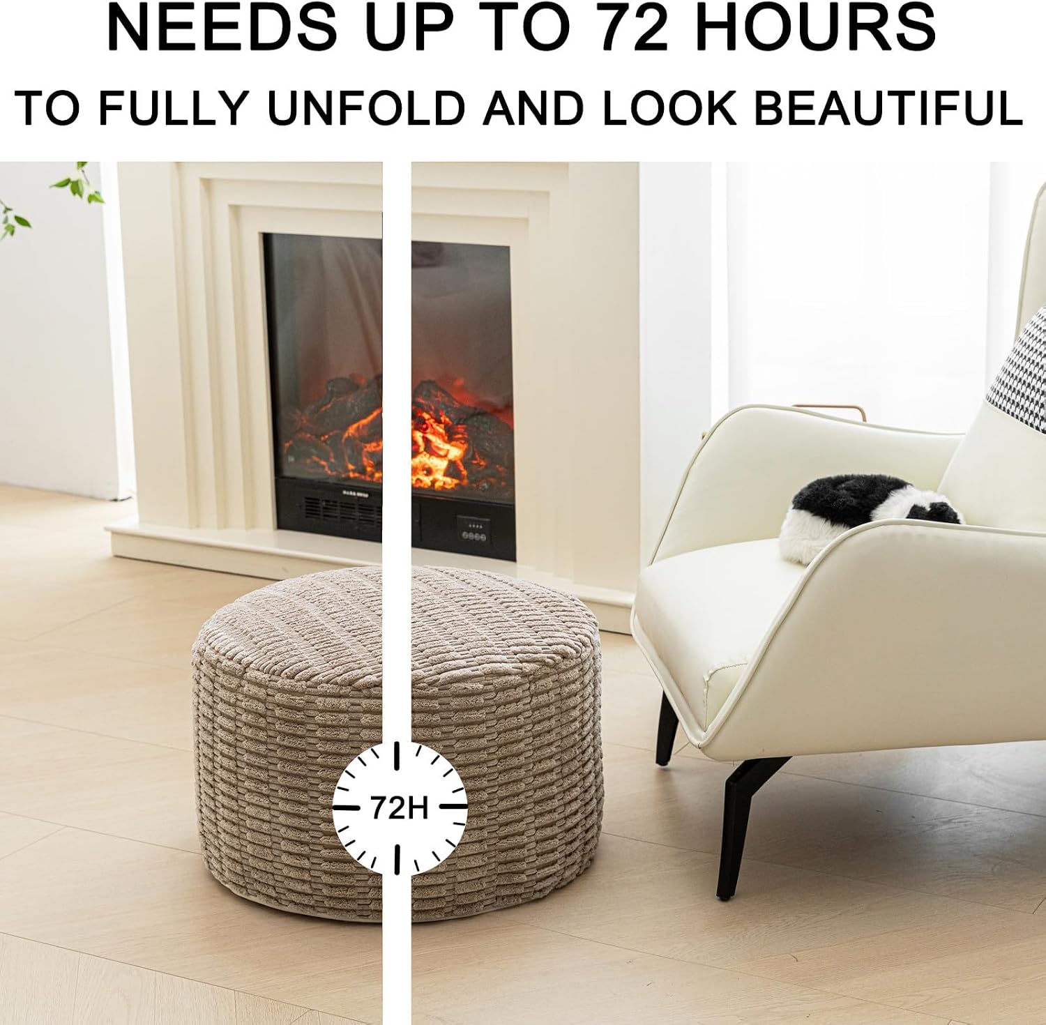 Asuprui Pouf Ottoman Round Foam Filled Foot Rest Stool Floor Pouf Footrest | 20x14 In,Light Coffee,All-One Foam Pouf, Ottoman Coffee Table,Couch Foot Rest ,Remov. Cover for Living Room Entryway Bedroom