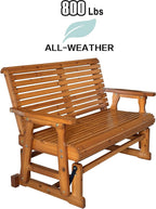 Fortune Candy Wooden Patio Glider with High Roll Back and Deep Contoured Seat, Solid Fir Wood, 2-Seater, Heavy Duty 800 LBS, 4 Ft. (Cedar Tone PU)