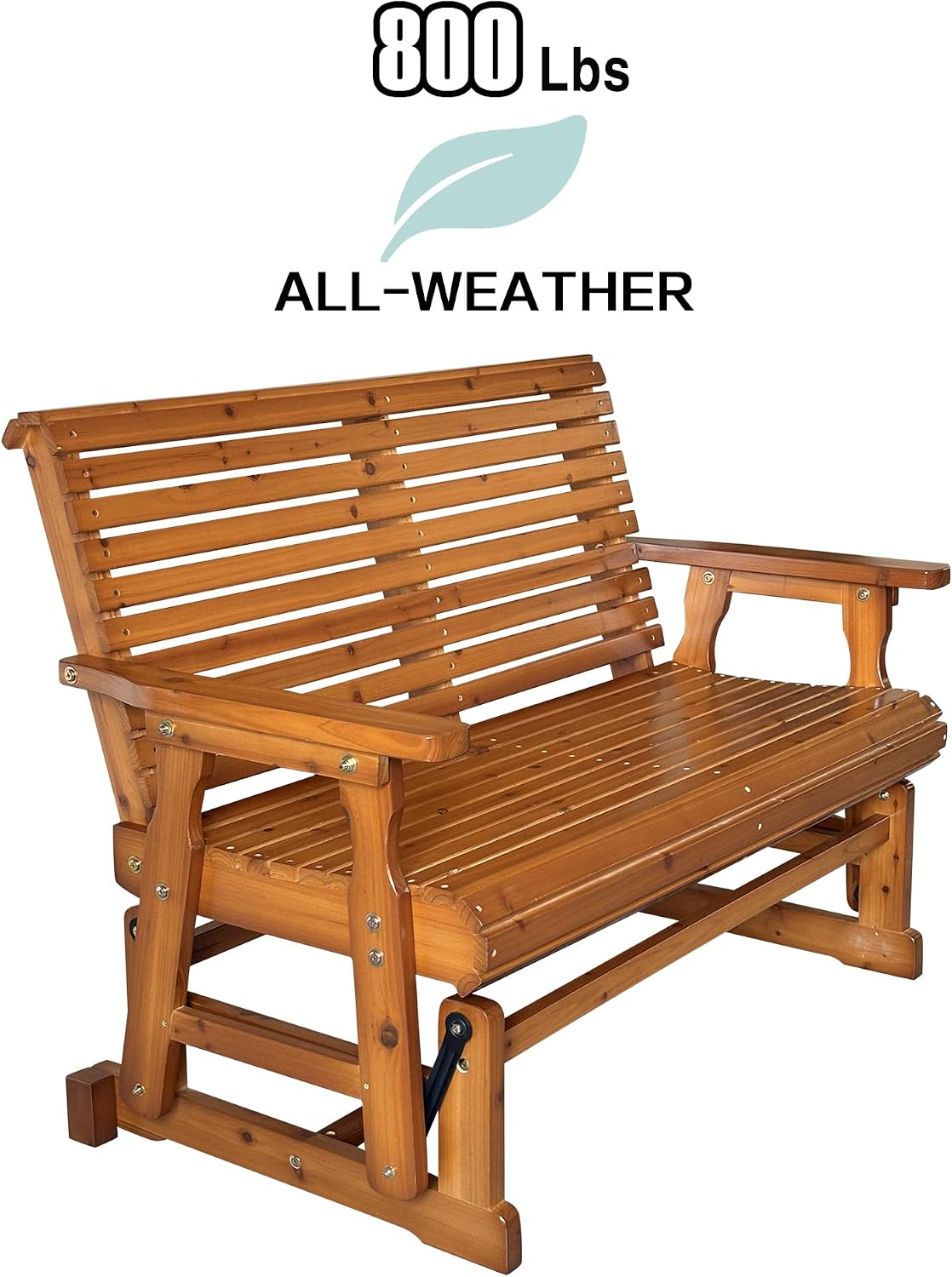 Fortune Candy Wooden Patio Glider with High Roll Back and Deep Contoured Seat, Solid Fir Wood, 2-Seater, Heavy Duty 800 LBS, 4 Ft. (Cedar Tone PU)
