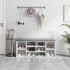 NUNU LAB Shoe Storage Bench, Shoe Bench with Removable Cushion 10 Cubbies, Space Saving Shoe Rack, 41 x 12 x 16.75 Inches, White