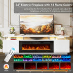 80" Fireplace TV Stand, 2-Tier LED Entertainment Center with 36" Fireplace, Fits TVs up to 90", Modern High Gloss TV Console with LED Lights & Storage Cabinets for Living Room, White + Black
