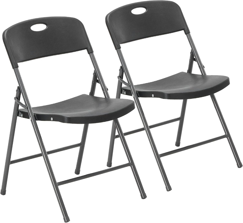 DUMOS Folding Chairs 2 Pack, Dining Chairs, Outdoor Home Office | Plastic Portable Stackable, Metal Frame, Indoor Party Event, Wedding Birthday, Black