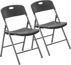 DUMOS Folding Chairs 2 Pack, Dining Chairs, Outdoor Home Office | Plastic Portable Stackable, Metal Frame, Indoor Party Event, Wedding Birthday, Black