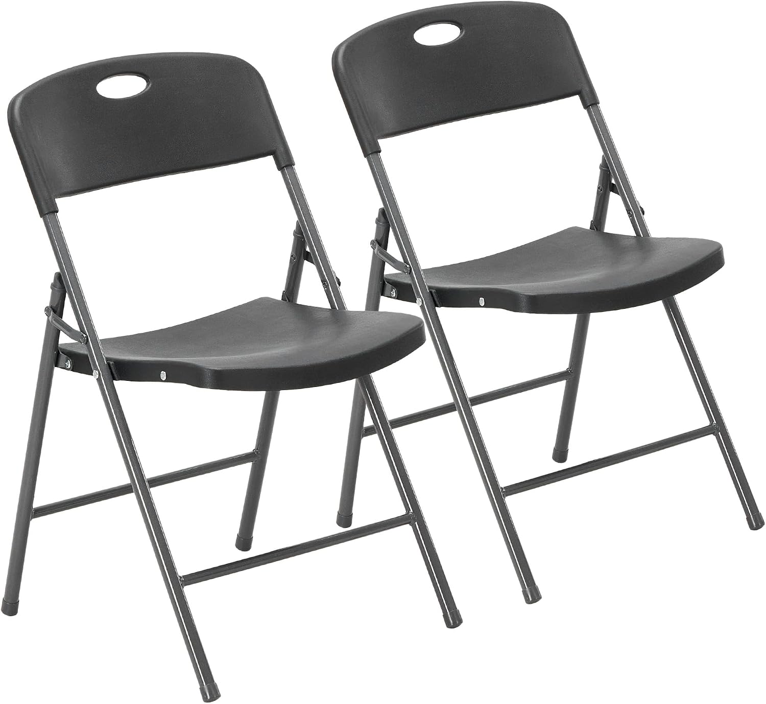 DUMOS Folding Chairs 2 Pack, Dining Chairs, Outdoor Home Office | Plastic Portable Stackable, Metal Frame, Indoor Party Event, Wedding Birthday, Black