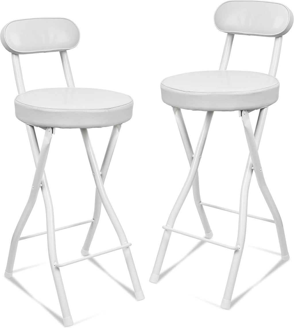 UWEAR Portable Folding Stool,Folding Bar Stool with Back,Leather Padded Counter Height Foldable Stool, Tall Chairs for Adults Kitchen Island Outdoor Shop Cafe(2 PCS Black) (2PCS White)