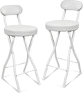 UWEAR Portable Folding Stool,Folding Bar Stool with Back,Leather Padded Counter Height Foldable Stool, Tall Chairs for Adults Kitchen Island Outdoor Shop Cafe(2 PCS Black) (2PCS White)