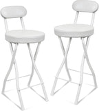 UWEAR Portable Folding Stool,Folding Bar Stool with Back,Leather Padded Counter Height Foldable Stool, Tall Chairs for Adults Kitchen Island Outdoor Shop Cafe(2 PCS Black) (2PCS White)
