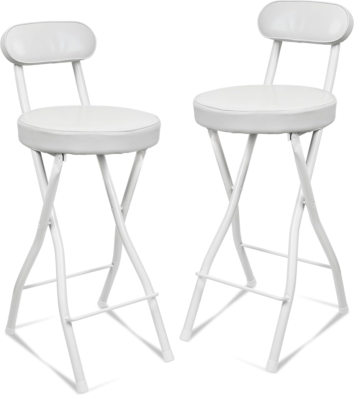 UWEAR Portable Folding Stool,Folding Bar Stool with Back,Leather Padded Counter Height Foldable Stool, Tall Chairs for Adults Kitchen Island Outdoor Shop Cafe(2 PCS Black) (2PCS White)