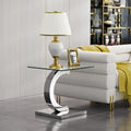 Modern Glass End Table Small Silver Side Table with Gorgeous Stainless Steel Base Square Glass Nightstand End Table Small Bedside Table Couch Sofa Table for Living Room Bedroom