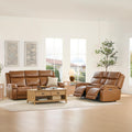 Watson & Whitely Genuine Leather Power Recliner Sofa & Loveseat Set, Saddle | Wall Hugger Reclining Sofas, Power Headrest, Center Storage Console, Charging Ports, Cup Holders, Living Room Furniture Set