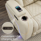 Power Recliner Sofa with Adjustable Headrest, Wireless Charger for Living Room, Electric Reclining Couch with LED Lights, Faux Leather 3 Seaters with Recliner,Home Theater Seating w/ LED Lights,Beige