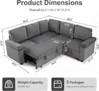 86 Inch L Shaped Sectional Sleeper Sofa with Storage, Sectional Modular Couch with Pull Out Bed, 5 Seats Chenille Cloud Couches for Living Room, Small Sofa Bed for Apartment, Office (Gray, 5-seat)