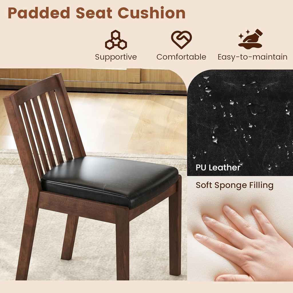 Giantex Wooden Dining Chairs Set of 2, PU Leather Upholstered Kitchen Chairs w/Rubber Wood Frame, Padded Seat, Slatted Backrest, Farmhouse Dining Side Chairs for Dining Room, Living Room