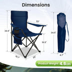 Portable Camping Chair 2 Pack, Folding Outdoor Chair with Cup Holder & Side Pocket for Camping, Hiking, Picnic, Beach (Navy Blue, 2 Pack)