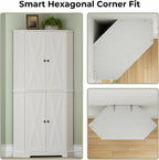 IRONCK Corner Cabinet, 72" Farmhouse Pantry Storage Cabinet, White | 6 Tiers Kitchen Pantry with 2 Adjustable Shelves, 240° Swivel Doors and Storage Rack for Kitchens, Dining rooms, Living rooms