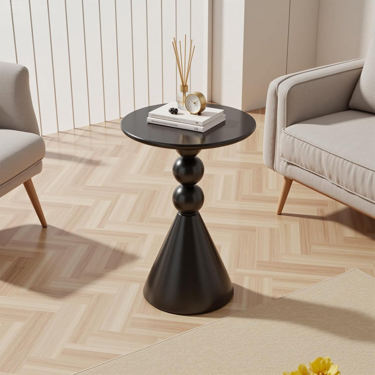 Metal Round Martini Table,Vintage Drum Side End Table,Modern Nightstand Accent Pedestal Tables Drink Tables for Small Space Living Room, Bedroom,Black