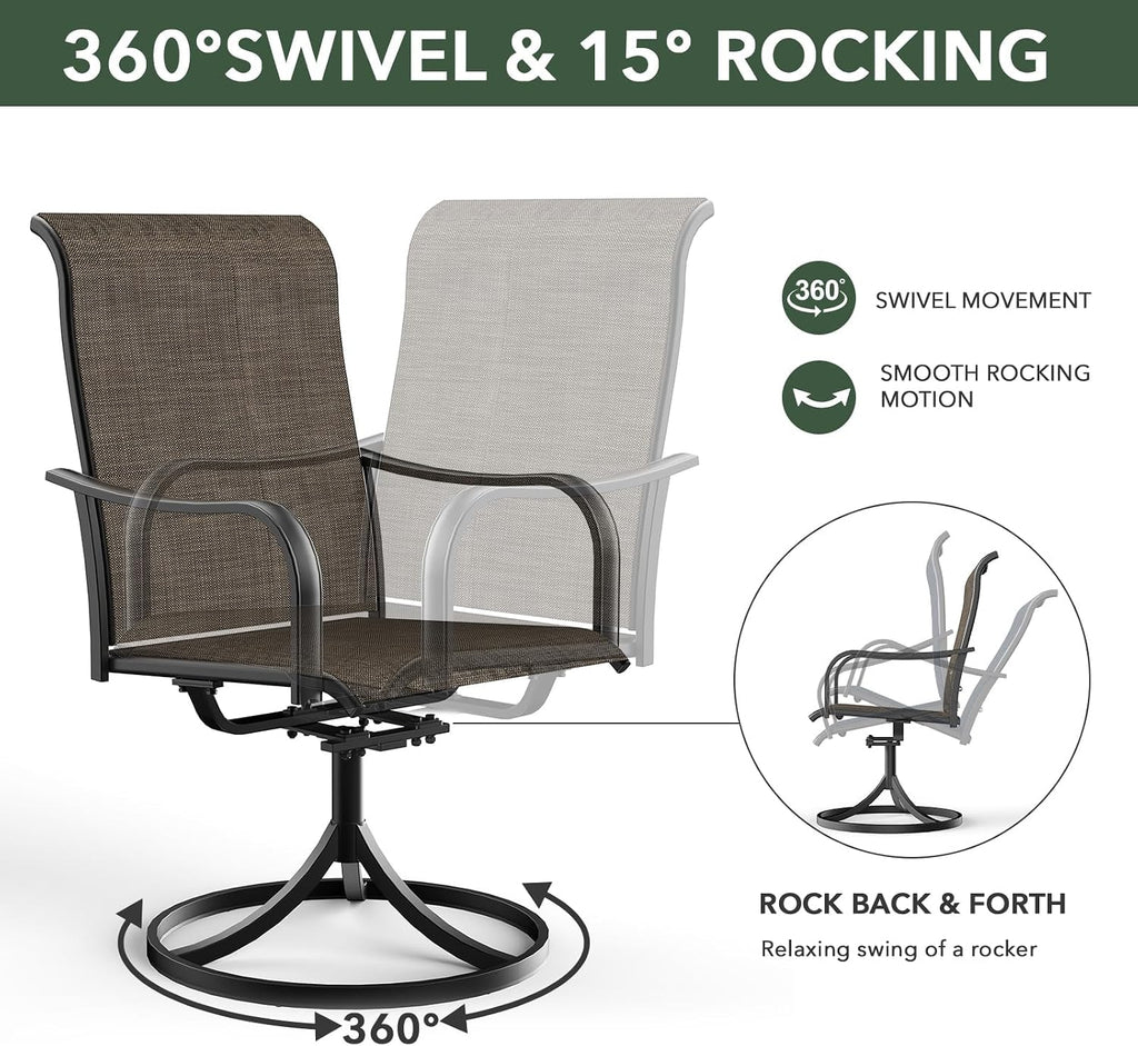 Anmutig Patio Swivel Dining Chair, Outdoor Metal Chair with Textilene Mesh Fabric Patio Furniture Set Porch Chairs with Metal Rocking Frame for Lawn Garden Backyard Light Tan/Grey