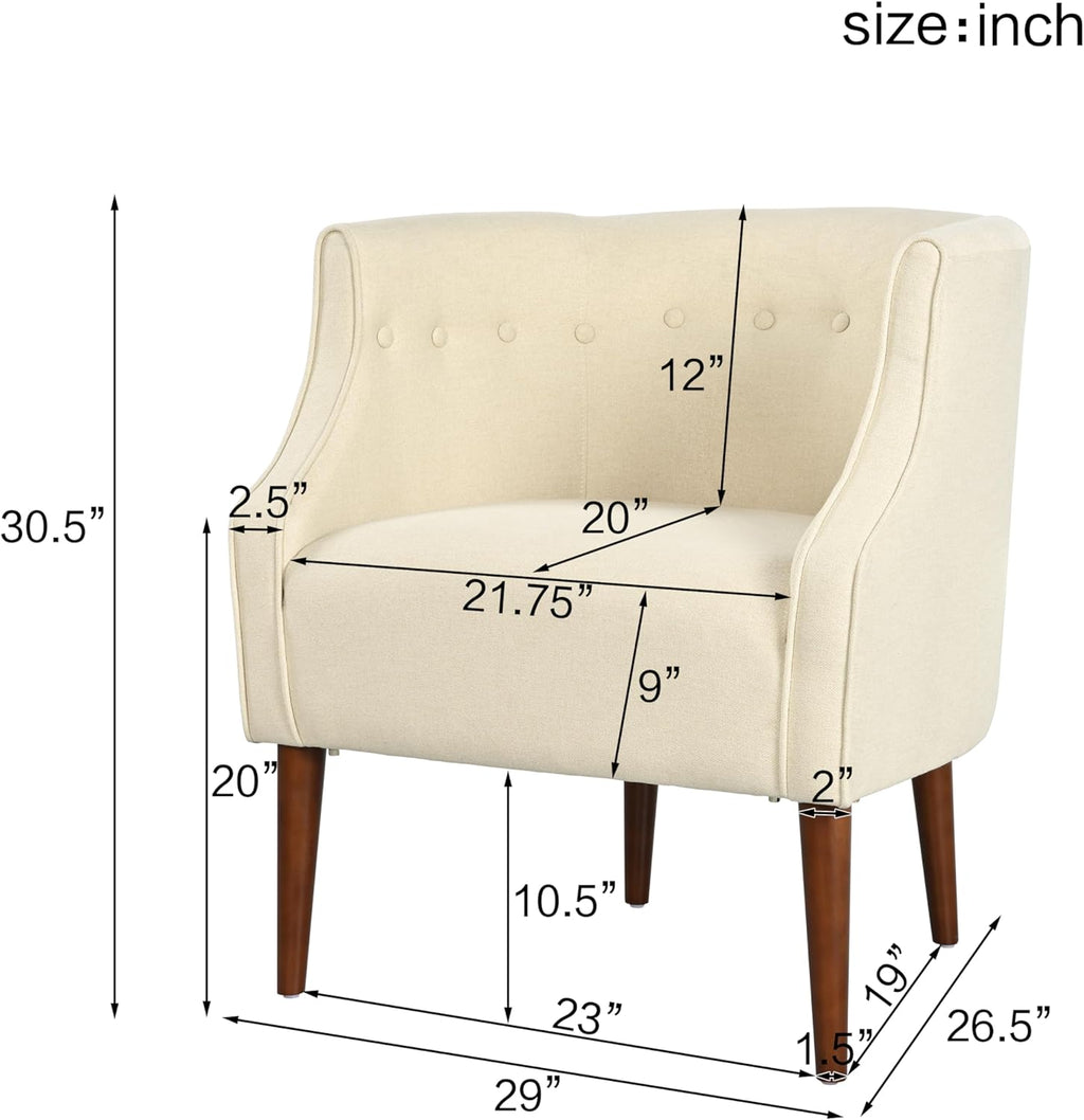 Christopher Knight Home Brandi Mid-Century Modern Fabric Upholstered Accent Chair, Wooden Living Room/Bedroom Comfy Reading Chair, Button Tufted Lounge Chair, Thick-Padded Seat Relaxing Armchair,Beige