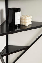 Kate and Laurel Melora Modern Glam Corner Shelf; 24 x 17 x 38; Black; Contemporary Floating Corner Shelving with Four Shelves for Living Room Decor and Storage