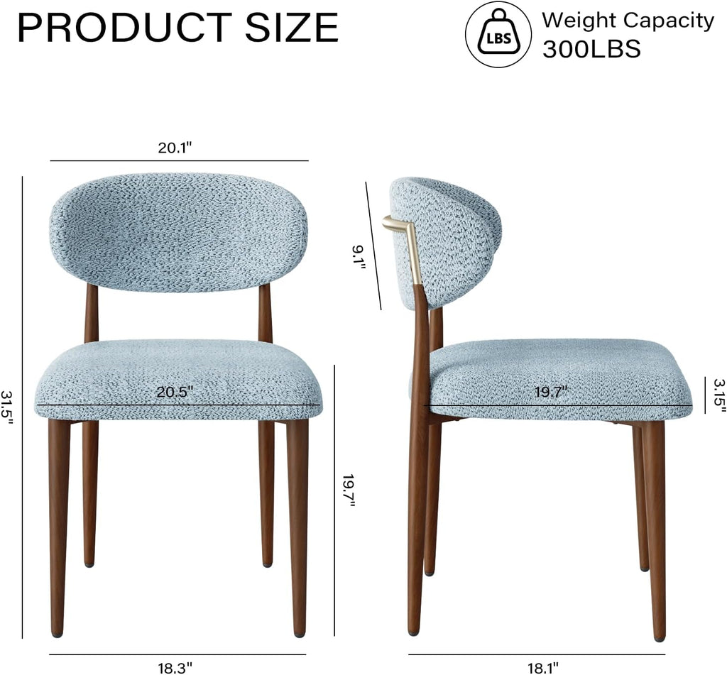 300LBS Dining Chairs Set of 2,Metal Kitchen Chairs,Modern Chenille Upholstered Dining Room Chairs with Ergonomic Curved Backrest for Kitchen Dining Room,Deep Blue-Gray