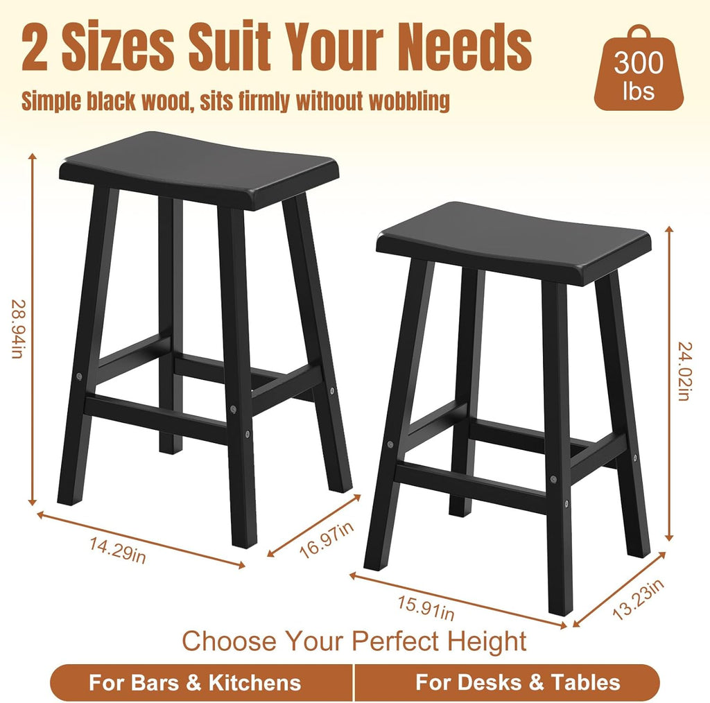EFU Outdoor Bar Stools Set of 2,All-Weather Patio Stools & Bar Chairs, Heavy Duty Resin Saddle Stool with Protective Foot Pads,Waterproof 29 Inch Stool with Footrest for Deck,Balcony and Yard (Black)